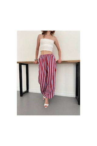 Verymoda Çizgili Salaş Pantolon D3098 Kırmızı Mavi