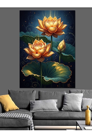 Bataklıktan Çıkan Altın Lotus Çiçeği Dekoratif Kanvas - Mdf Ahşap Tablo