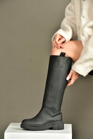 Fox Shoes V973555509 Siyah Düz Tabanlı Kadın Binici Çizmesi Siyah