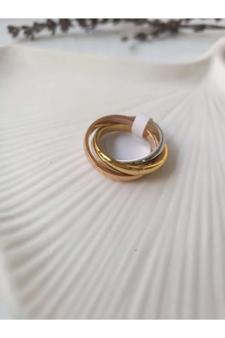 Çelik Üç Renkli Yüzük Sevgiliye Hediye Altın