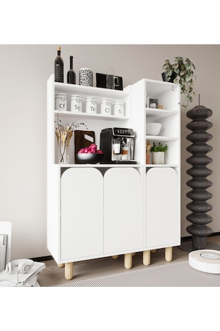 Parma 3 Kapaklı Mutfak Dolap, Kahve Köşesi, Çok Amaçlı Dolap Beyaz