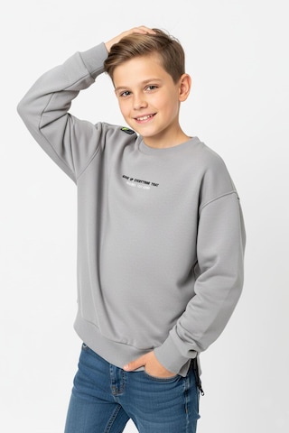 Bisiklet Yaka Baskı Detaylı Erkek Çocuk Sweatshirt-90906 Gri