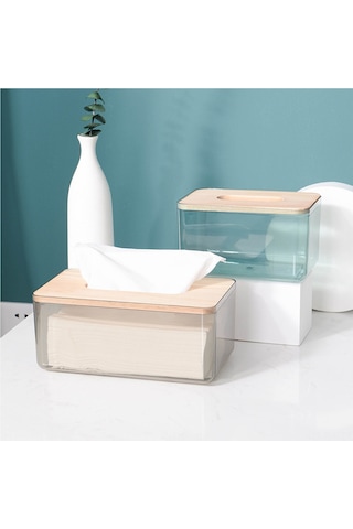 Xindoker Büyük Boy Pembe Ahşap Kapaklı Şeffaf Masaüstü Havlu Kutusu - Modern Stili Ev Ofis Banyo Dekoratif Depolama Pembe