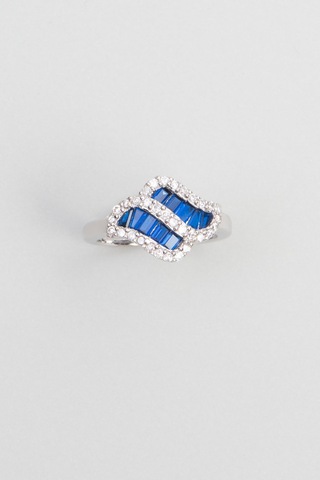 Yakamoz Mavisi 18 Ayar Beyaz Altın Kaplama Gümüş Yüzük Beyaz