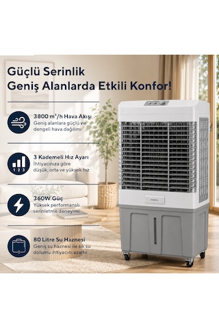 Kumtel 80 Litre Sulu Portatif Hava Soğutucu Air Cooler Büyük Boy Hac-100