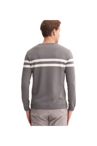 Cazador Slim Fit Viskon Kumaş Basic İki Çizgili Bisiklet Yaka Kazak Gri Melanj