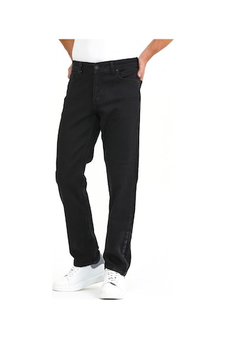 Vikingsjeans Normal Kesim Fermuarlı Geniş Paça Yüksek Bel Siyah Baba Örme Kumaş Kot Pantolon Siyah