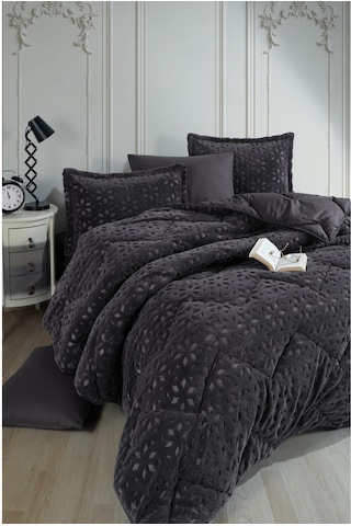 Clasy Wellsoft Jakarlı Çift Kişilik Uyku Seti Babil Antrasit