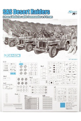 Dragon 6931 1/35 Ölçek, Cip 3 Adet , Sas Çöl Komandoları 3 Adet Ve Komutanları Plastik Model Kit Seti-51535