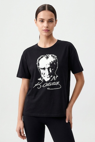 Tommy Life Siyah Ay Yıldız Baskılı Unisex T-shirt - 88510