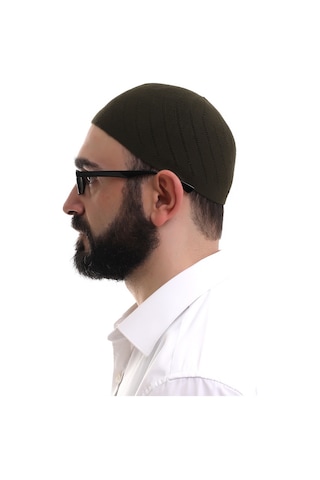 Koyu Haki Kışlık Çapraz Desenli Dokuma Takke