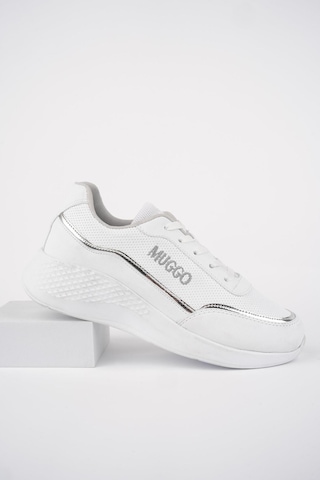 Muggo Coco Garantili Kadın Ortopedik Günlük Bağcıklı Şık Rahat Sneaker Spor Ayakkabı Beyaz