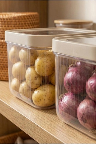 2'li 12 Lt Multibox Vizon Kayar Kapaklı Saklama Kabı & Erzak Kabı & Patates Soğan Kovası Beyaz