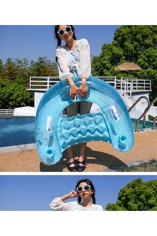 Ikkb Yetişkin Açık Su Eğlence Pvc Şişme Şeffaf U Şeklinde Payetli Şezlong Mavi