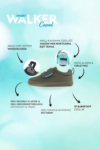 Smart Walker Casual Süper Mat Haki Barefoot Çocuk Ayakkabı Haki