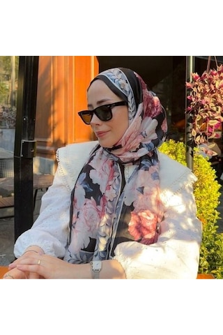 Miorel Scarfs Soft Gül Desen Vual İpek Şal Fular Silk Scarfs Shawl Hijab Pembe