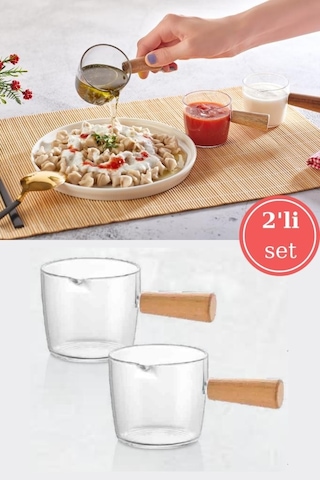 Flosoft Ahşap Saplı Mika Sosluk Takımı 2 x 100 ML Kahverengi - Şeffaf