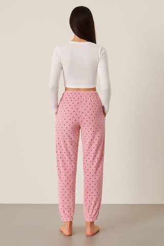Pemilo Kadın Cepli Puantiyeli Paça Lastlikli Kadife Tek Alt Pembe Pembe