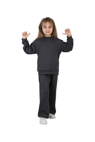 Erdem Kıds Kız Çocuk Taşlı Pijama Takımı Rahat Kalıp Günlük-casual Takım İkili Takım Füme Füme
