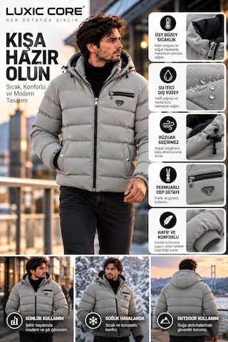 Luxic Core Luxıc Core Erkek Kapüşonlu Şişme Mont İçi Polarlı, Su İtici, Sıcak Tutan Günlük Kışlık Mont Gri Luxic Core Luxıc Core Erkek Kapüşonlu Şişme Mont İçi Polarlı, Su İtici, Sıcak Tutan Günlük Kışlık Mont Gri