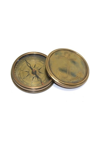 Üzeri Çapa İşlemeli Pirinç Kullanışlı Pusula -