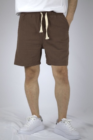 Ventov Dokulu Keten Relaxed Fit Erkek Şort Vst2603 Kahverengi