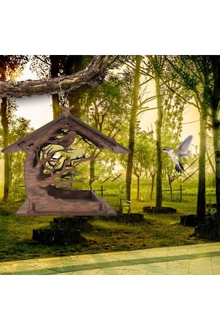 Shineyee Kuş Yemliği Evi Asılı Kuş Yemliği Dış Bahçe Bahçe Ahşap Malzeme Dıy Manuel Kurulum-35