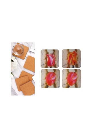 Ahşap Bardak Altlığı 4 Adet Çiçek Desen 59x9cm Çok Renkli