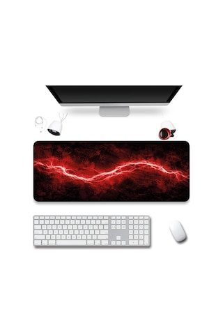 Sonictouch Klavye Mousepad 40x90cm Dikişsiz Pürüzsüz Sıvı Geçirmez Kaymaz Taban Kızıl Akım