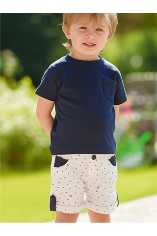 Erkek Bebek Pamuklu Desenli Şort-15846 Beyaz