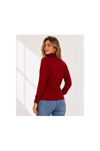 Hira Life Fashion Kadın Şık Tasarım Ve Yumuşak Dokulu Dik Yaka Triko Basic Kazak Bluz Bordo Bordo