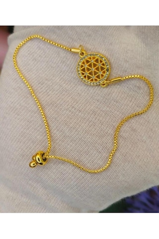 Kadın Gold Renk Zirkon Taşlı Asansörlü Bileklik Gold