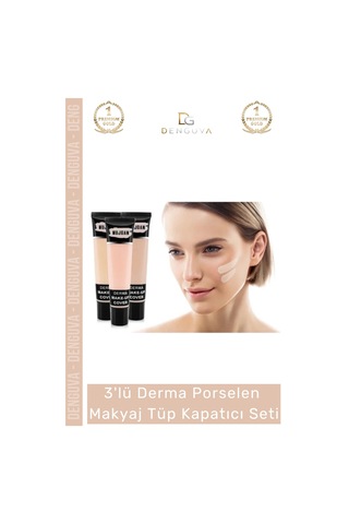 Makyaj Mat Bitişli Aydınlatıcı Kontür Etkili 3'lü Derma Porselen Makyaj Tüp Kapatıcı Seti Çok Renkli