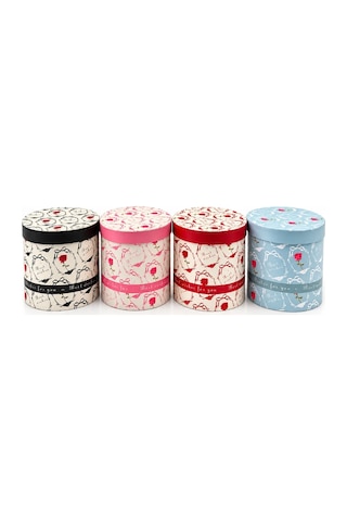 Ers 3pcs Yuvarlak Çiçek Desenli - Mix Renkli Karton Hediye Kutusu 18-16-12cm