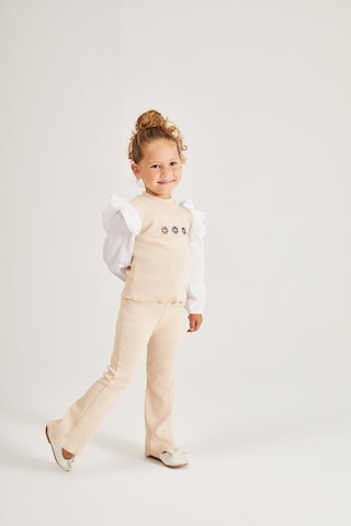 Noble Kids Kız Çocuk Çiçek Nakışlı Triko Takım Bej