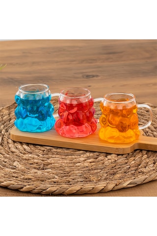 Porsima 153 3 Parça Borosilikat Boncuk Şekilli Bardak Seti 90 Ml