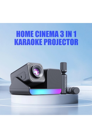 3 Ü 1 Arada Ev Sineması & Karaoke Rgb Projeksiyon 2 Mikrofon + Bluetooth Hoparlör Entegre