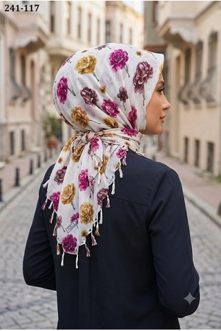 Dolce Cotton Desenli Sökme Boncuklu Eşarp 241-117 Çok Renkli