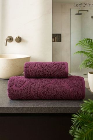 Banyo & Yüz Havlusu Seti %100 Pamuk 90x150 + 50x90 Cm Amorivy Mor