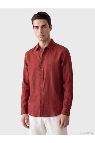 Lcwaıkıkı Classic Kahverengi Regular Fit %100 Keten Erkek Gömlek