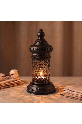 Beyaz Geometrik Metal Fener Selçuklu Yıldızı Çay Feneği Tutucu Minimalist Fas Mum Dekorasyonu Siyah