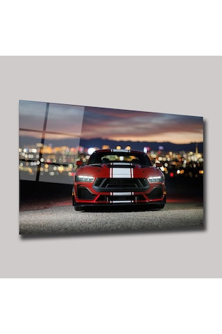 Kırmızı Ford Mustang Cam Tablo Şehir Işıkları Manzaralı Deg0320