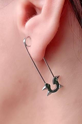 Kancalı İğne Şekilli Çelik Unisex Küpe Tek Adet El Yapımı Küpe Çelik