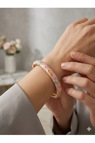 Pink Ra Mine İşlemeli Kelepçe Bileklik - Kbl0454 Çok Renkli