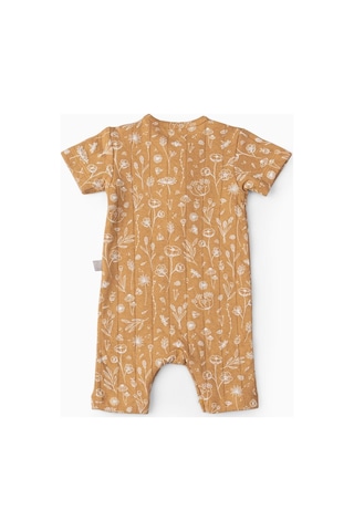 Boumini Kısa Kollu Şort Bebek Tulum Bahar Çiçekli Hardal-hardal Hardal