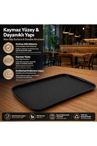 Abs Servis Tepsisi Kaymaz Yüzeyli 32x44 Cm Siyah Renk Endüstriyel Kullanıma Uygun, Kırılmaz, Bpa Free 7 Renk Seçenekli