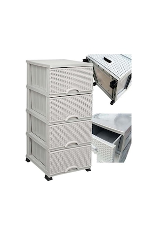 Actıveshop 4 Çekmeceli Taş Rengi Plastik Komidin Sebzelik Taşrengi Komodin