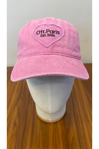 Kalpli Paris Logo Yıkamalı Vintage Eskitme Cap Şapka Pembe