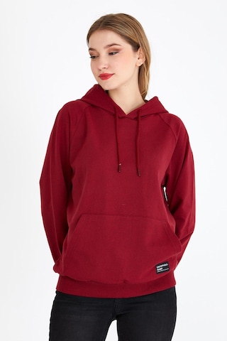 Comeor Kadın Bordo Basic Kapüşonlu Regular Fit Rahat Sweatshirt 001