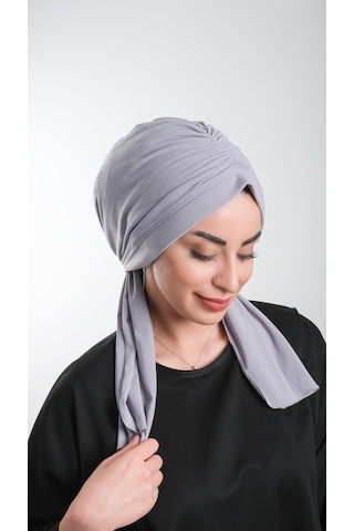 Hürrem Bone Gri Pratik Hazır Geçmeli Tesettür Bone Kesik Elyaf Sade 2111_15 Gri